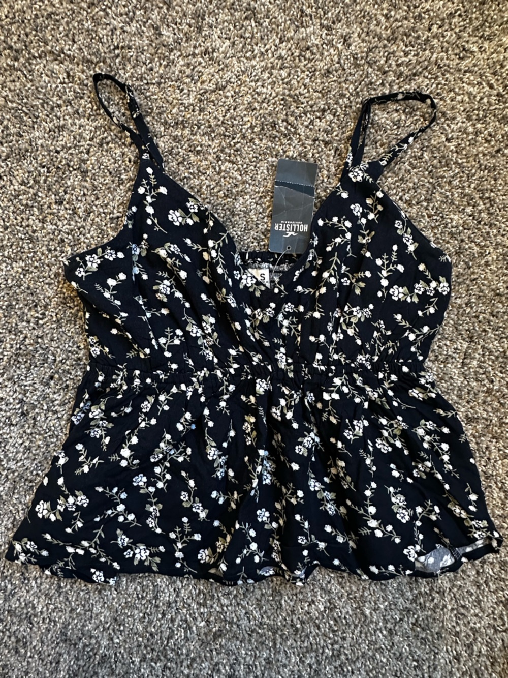 Hollister Navy Floral Spaghetti Strap Peplum Cami